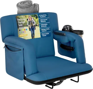 Reclining Stadium Seats for Bleachers with Back Support – Wide Bleacher Chair Cushion, Armrests, Large Pockets, and Multiple Safety Features – Best Stadium Seat Chairs for Camping, Kayak Backs & More