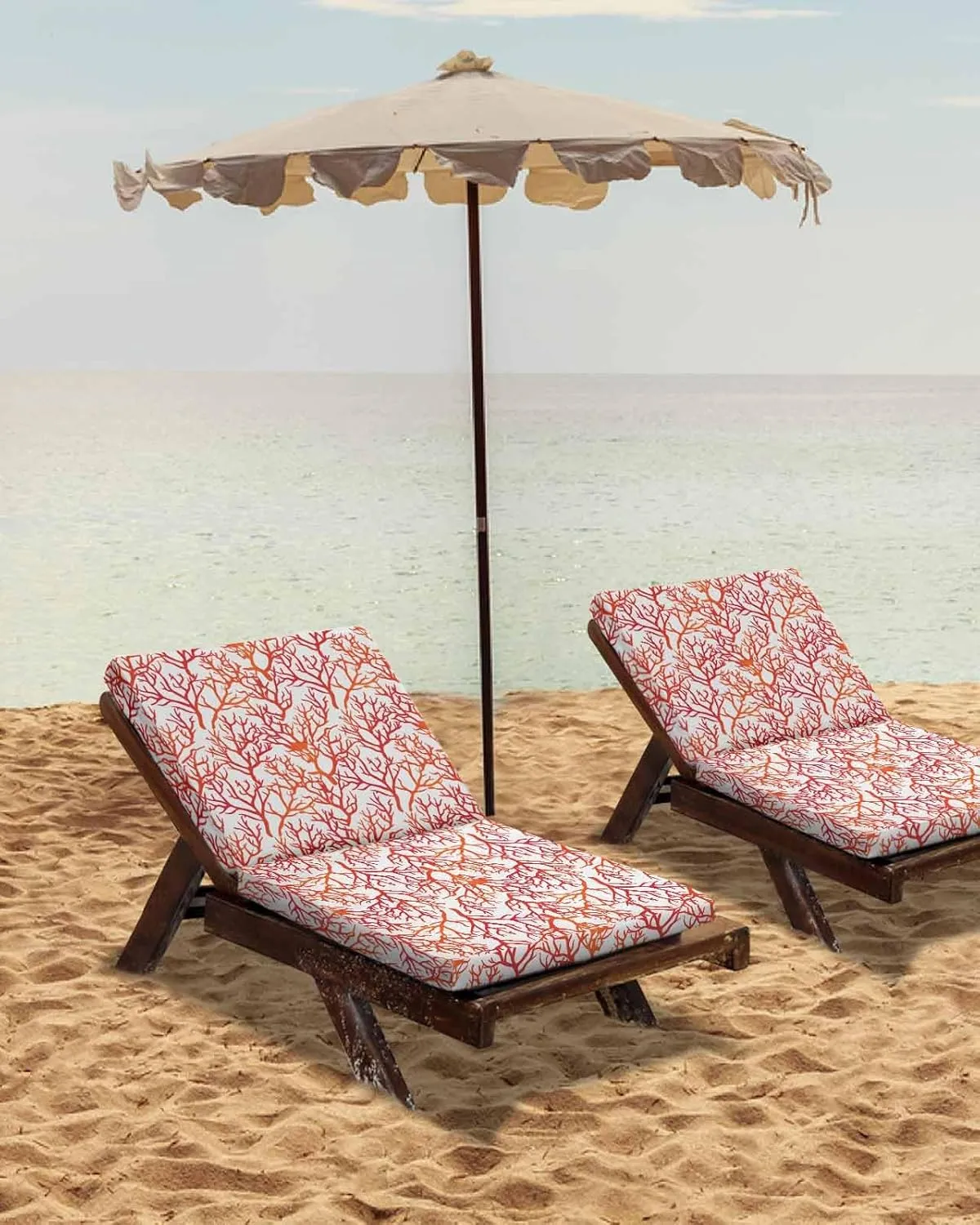 Red Coral Coastal Outdoor Cushion Chair Cover Set of 4 - Waterproof Couch Seat Covers, Summer Beach Nautical Ocean Patio Furniture Protector Cushions Slipcovers for Sofa/RV, 24"x24"x4"