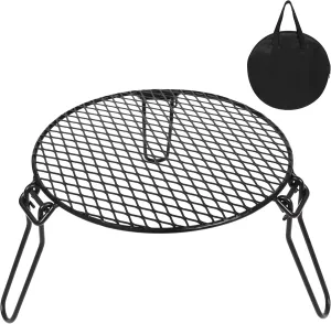 REDCAMP Folding Campfire Grill Grate Top for Solo Stove Bonfire, Portable Iron Campfire Tripod with Steel Grill for Bonfire Fire Pit, Dutch Oven, Open Fire Tripod Grill with Legs, Diameter: 18"