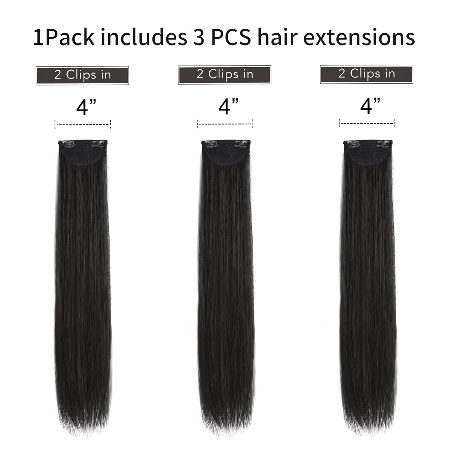 REECHO Thick Long Straight 3PCS Set Clip in on Hair Extensions for Women Girls (24 Inch (Pack of 3), Black Brown - Straight)