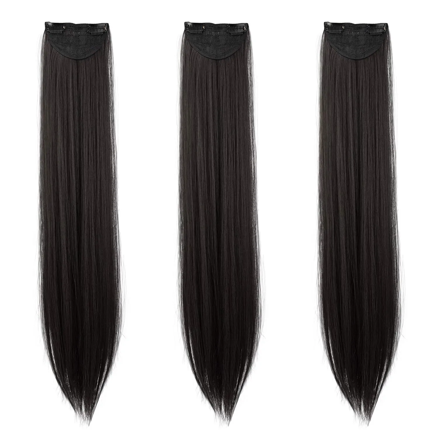 REECHO Thick Long Straight 3PCS Set Clip in on Hair Extensions for Women Girls (24 Inch (Pack of 3), Black Brown - Straight)