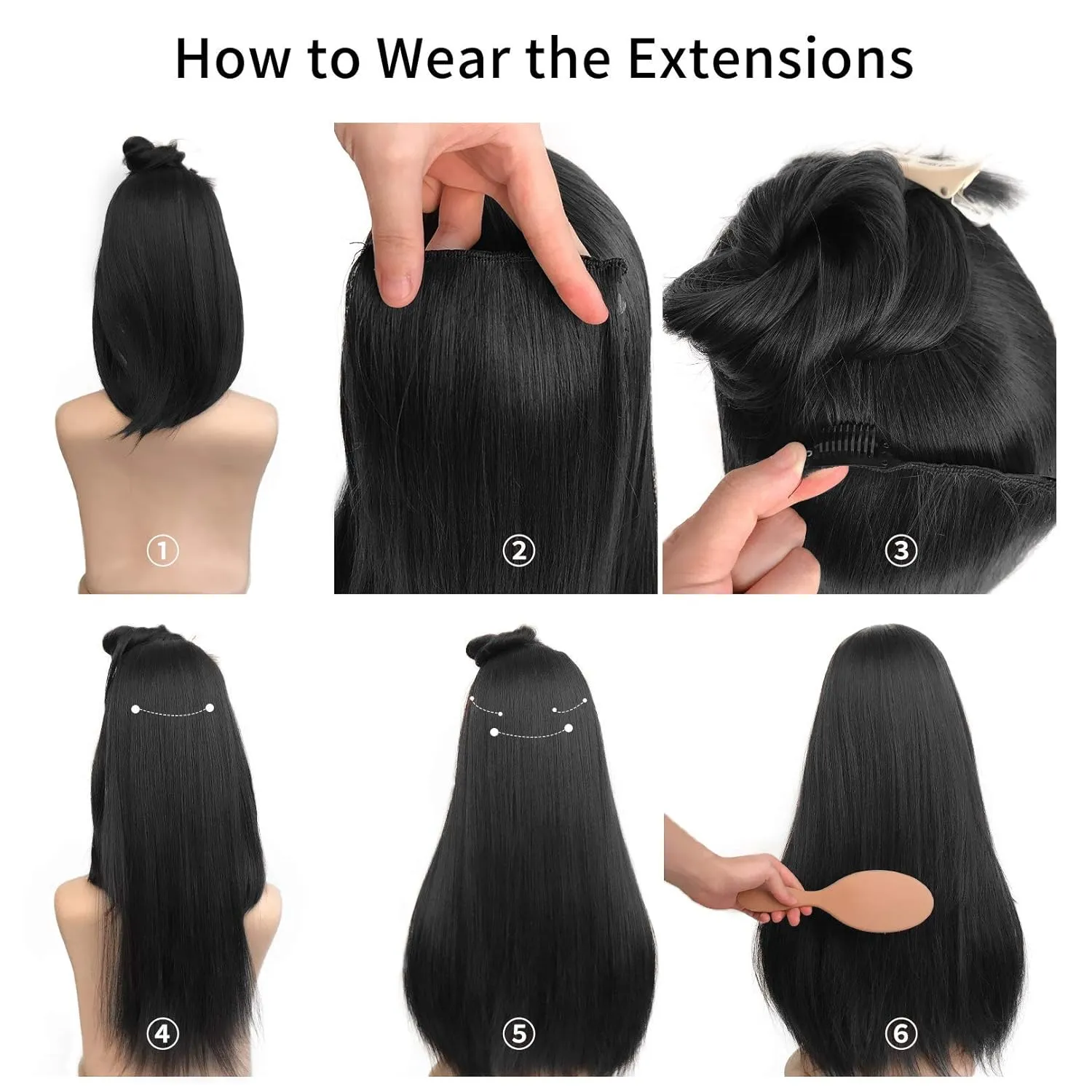 REECHO Thick Long Straight 3PCS Set Clip in on Hair Extensions for Women Girls (24 Inch (Pack of 3), Black Brown - Straight)