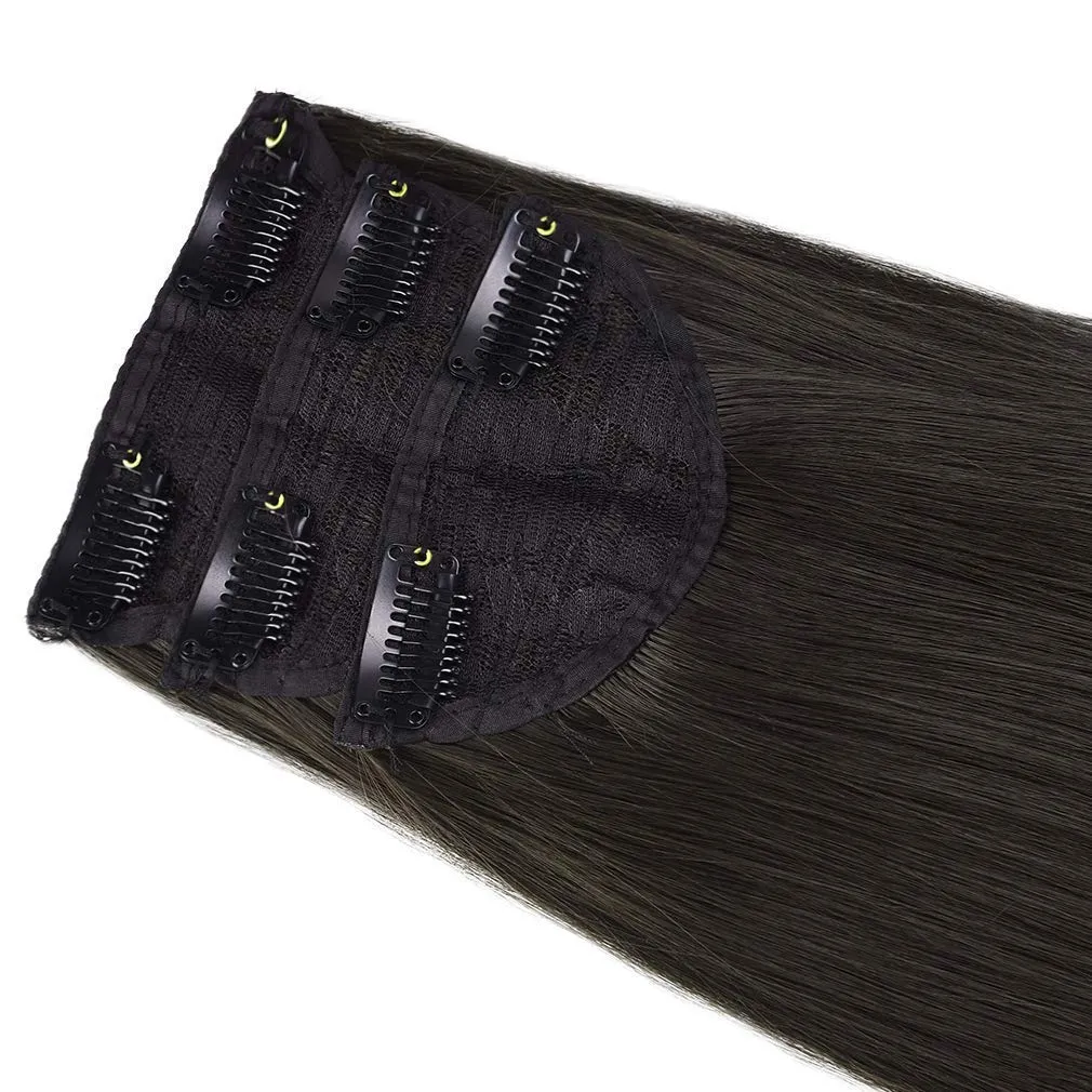 REECHO Thick Long Straight 3PCS Set Clip in on Hair Extensions for Women Girls (24 Inch (Pack of 3), Black Brown - Straight)