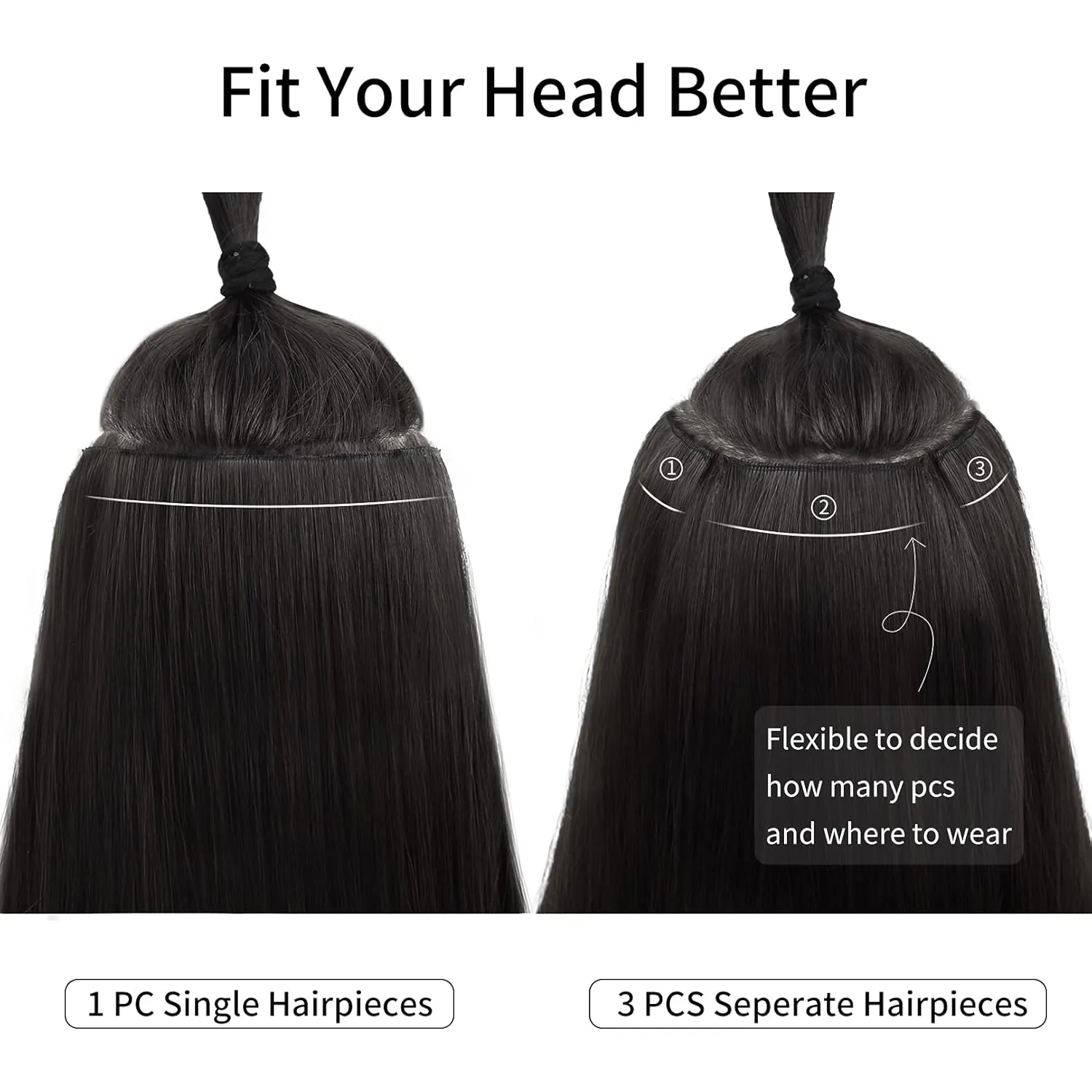 REECHO Thick Long Straight 3PCS Set Clip in on Hair Extensions for Women Girls (24 Inch (Pack of 3), Black Brown - Straight)