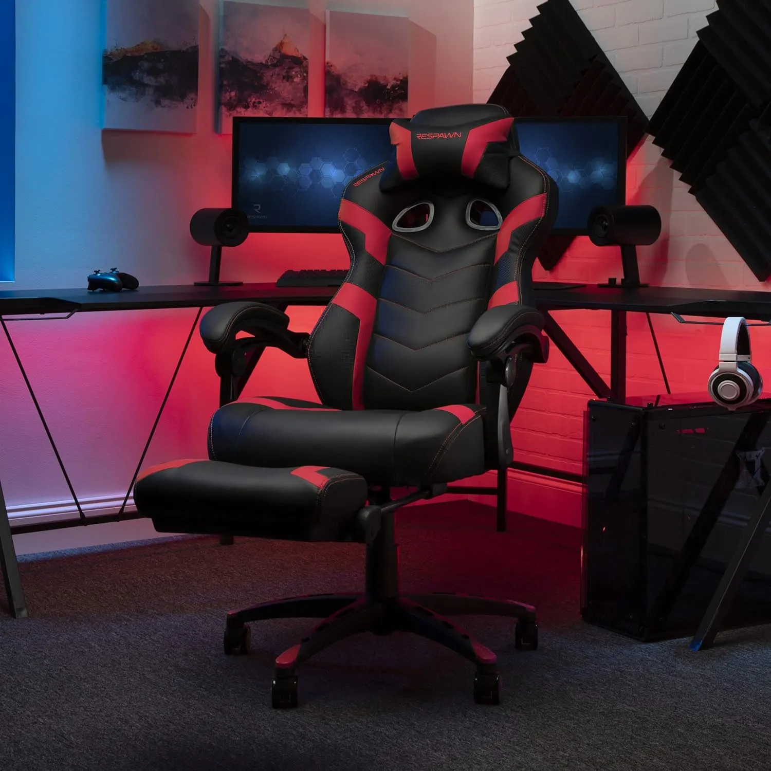 RESPAWN 110 Ergonomic Gaming Chair With Footrest Recliner - Racing Style High Back PC Computer Desk Office Chair - 360 Swivel, Lumbar Support, Adjustable Headrest Pillow, Padded Armrests - 2021 Red