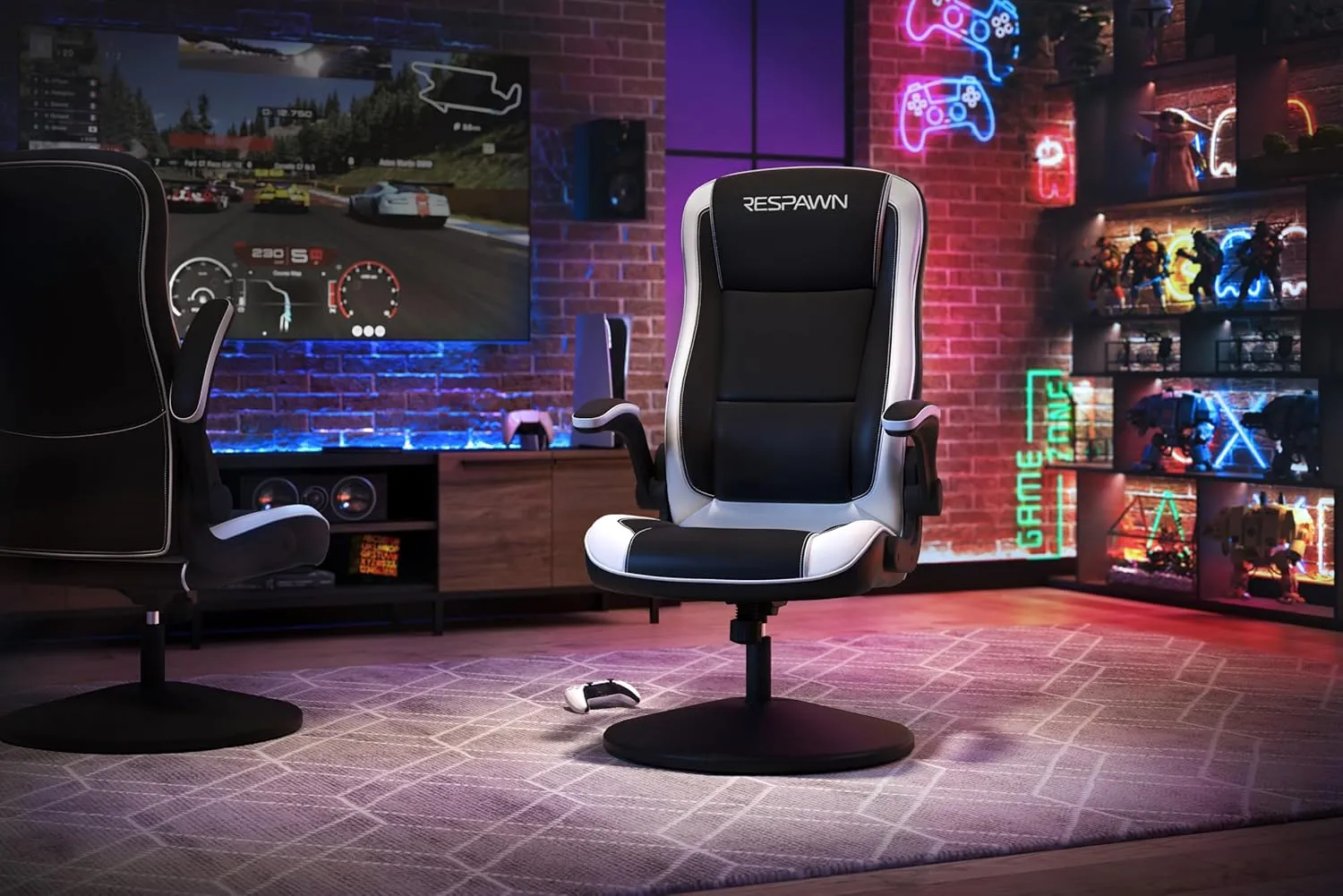 RESPAWN 800 Racing Style Gaming Rocker Chair, Rocking Gaming Chair, in White RSP 800 BLK WHT