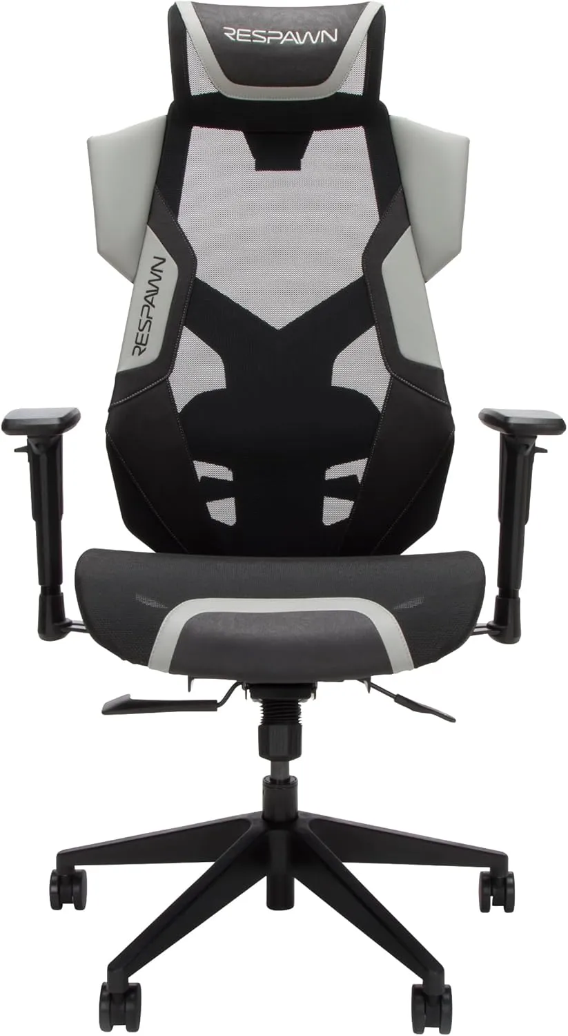 RESPAWN FLEXX Mesh Gaming Chair With Lumbar Support, Ergonomic Gaming Chair with Recline/Tilt Tension Controls, Adjustable Arms, 300lb Max Weight With Wheels for Computer/Desk/Office - Grey