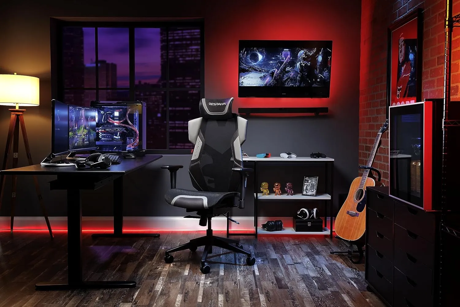 RESPAWN FLEXX Mesh Gaming Chair With Lumbar Support, Ergonomic Gaming Chair with Recline/Tilt Tension Controls, Adjustable Arms, 300lb Max Weight With Wheels for Computer/Desk/Office - Grey