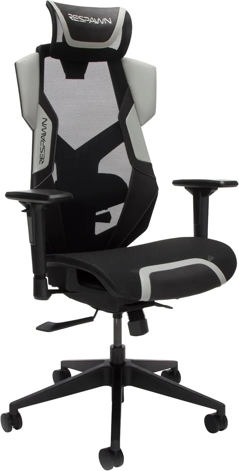 RESPAWN FLEXX Mesh Gaming Chair With Lumbar Support, Ergonomic Gaming Chair with Recline/Tilt Tension Controls, Adjustable Arms, 300lb Max Weight With Wheels for Computer/Desk/Office - Grey