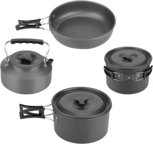 Restokki Camping Cookware Titanium, Camping Cooking Pots and Pans Set with Fry Pan Saucer Plate Bowl Soup Spoon for Outdoor Traveling