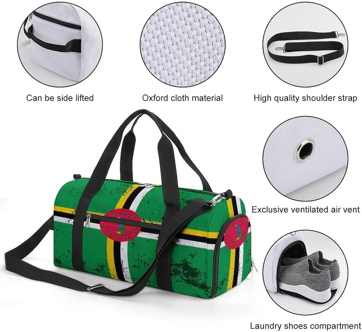 Retro Dominica Flag Gym Bag-Workout Organizer with Water Resistant Compartments for Gym Lovers