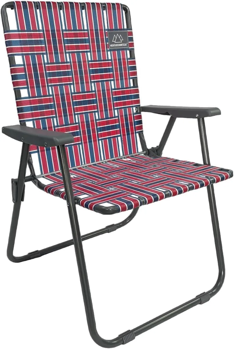 Retro Webbed Camping Chair - Lightweight, Foldable, Durable Steel Frame, 300lb Capacity, Vintage Red/Blue Stripes by Caddis Sports (2)