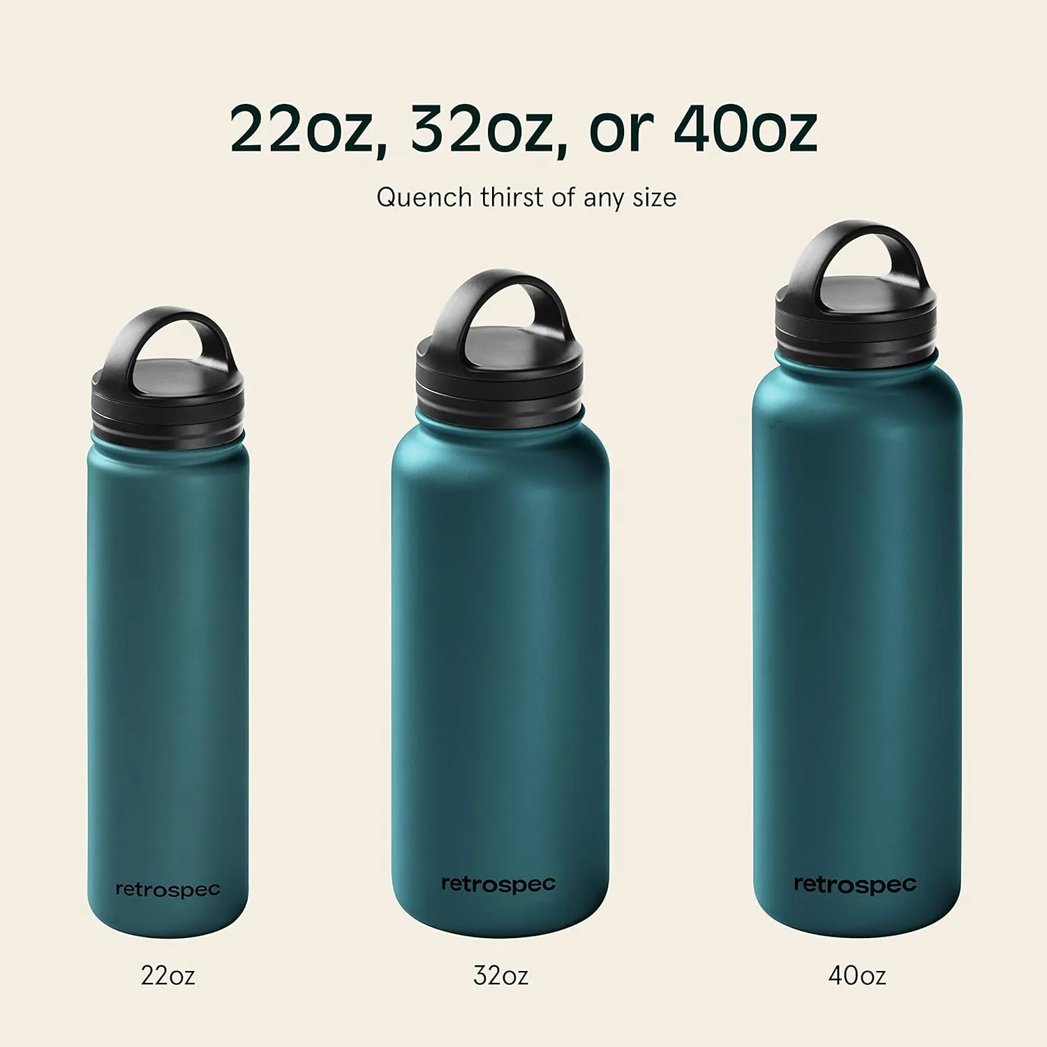 Retrospec Alder Insulated Water Bottle with Straw Lid & Handle Cap - Stainless Steel Wide Mouth Double-Wall Vacuum Insulated Thermos - BPA Free Leakproof Canteen