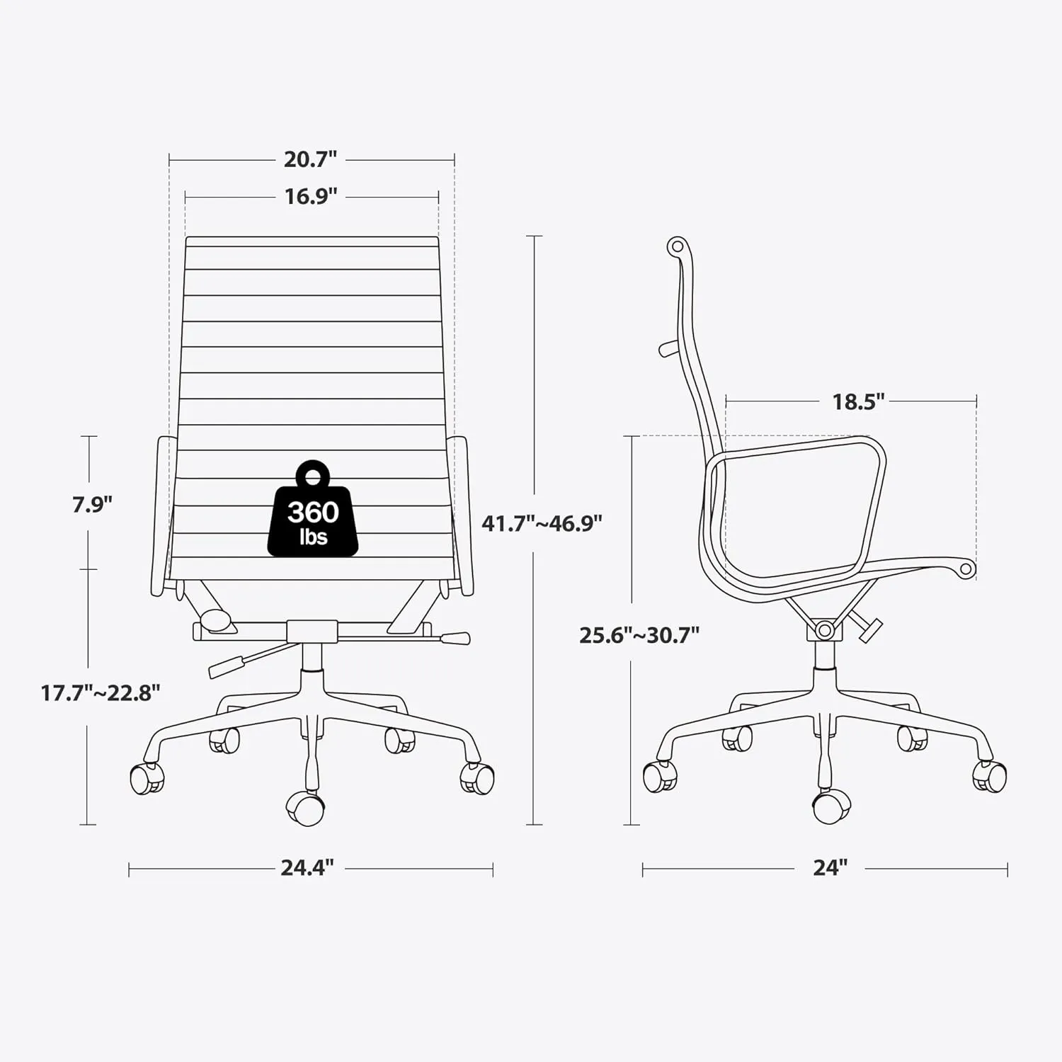 Ribbed Office Chair Top Grain Leather Desk Chair High Back Genuine Leather Swivel Chairs with Aluminum Alloy Arms & Base, with Silent Nylon Wheels, High Adjustable and Tilting Function, Cream