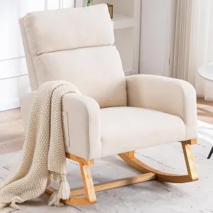 Rocking Chair Nursery - Glider Modern Accent Chairs Upholstered Linen Nursing Rocker Padded Armchair for Indoor Living Room Bedroom Beige