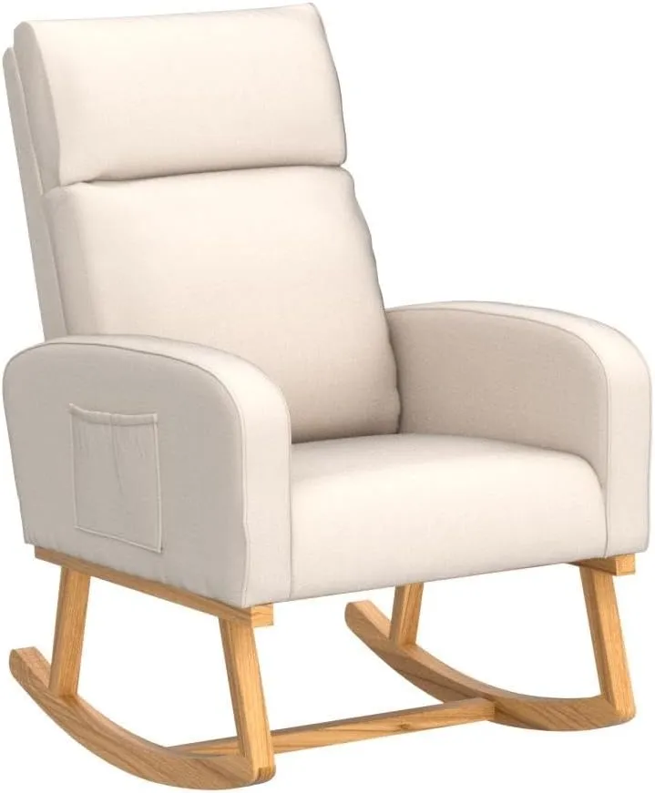 Rocking Chair Nursery - Glider Modern Accent Chairs Upholstered Linen Nursing Rocker Padded Armchair for Indoor Living Room Bedroom Beige