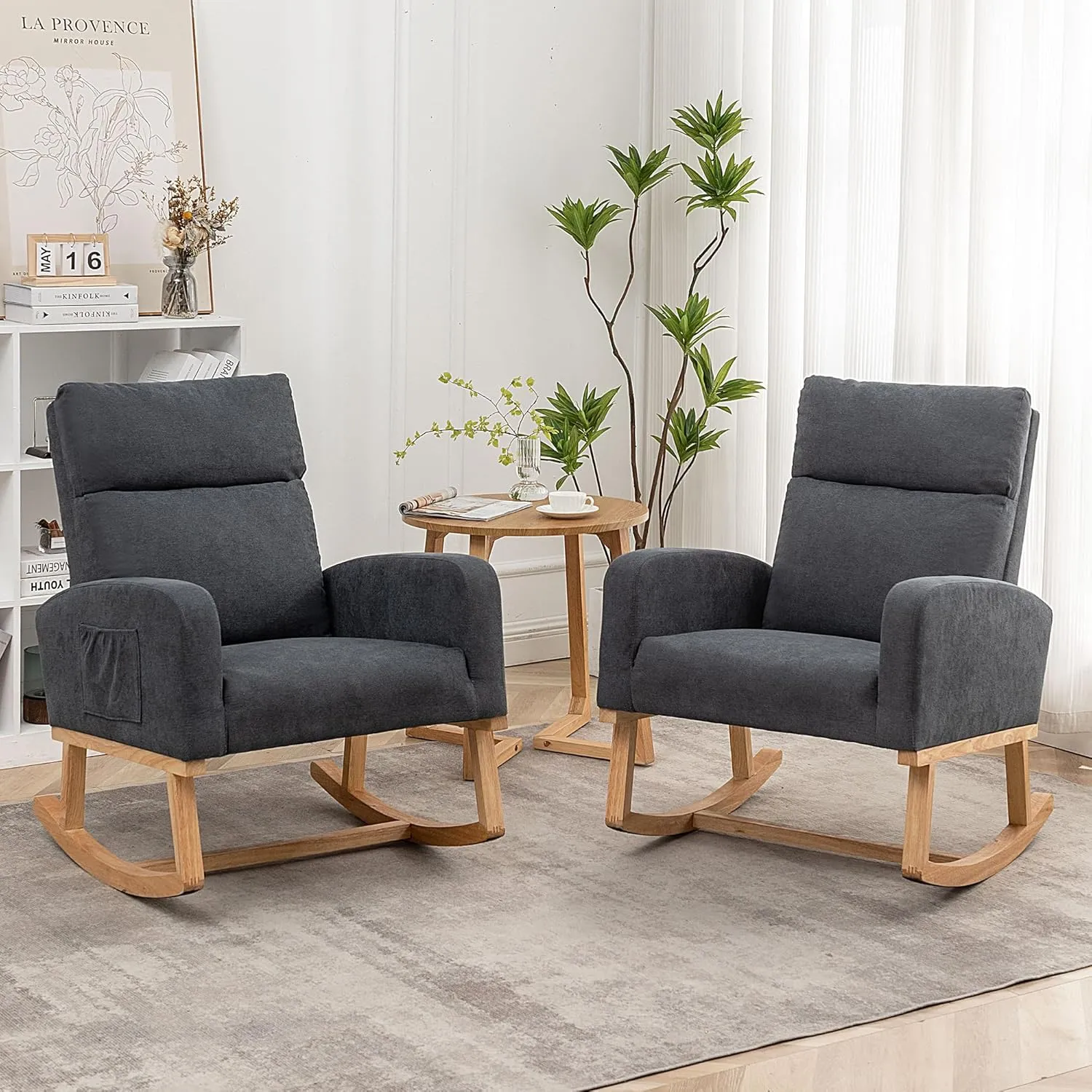 Rocking Chair Nursery - Glider Modern Flannel Accent Rocker Chairs Upholstered Padded Armchair for Indoor Living Room Bedroom Gray