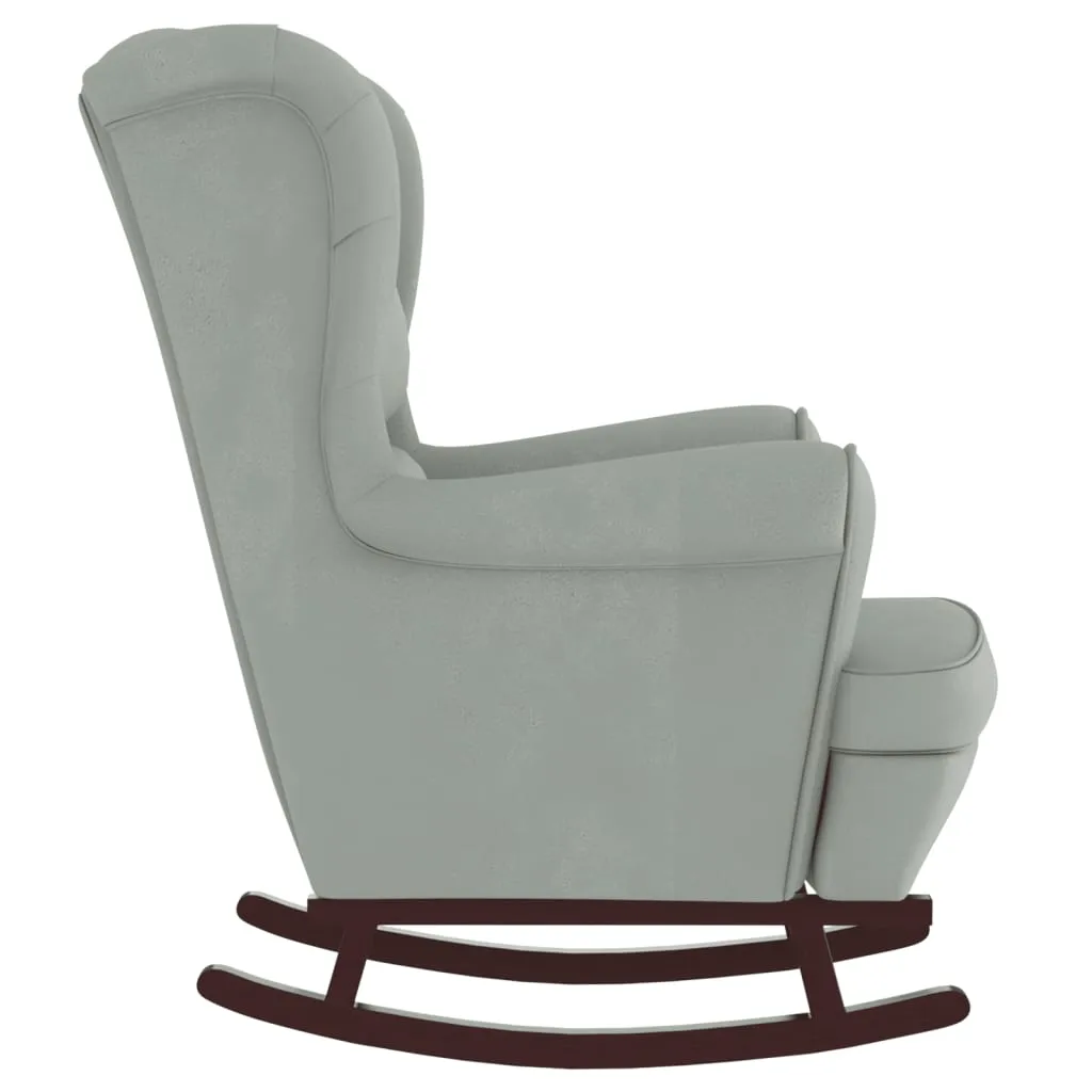 Rocking Chair with Solid Wood Rubber Legs Light Gray Velvet