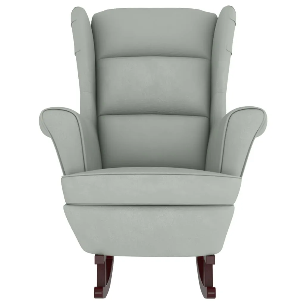 Rocking Chair with Solid Wood Rubber Legs Light Gray Velvet