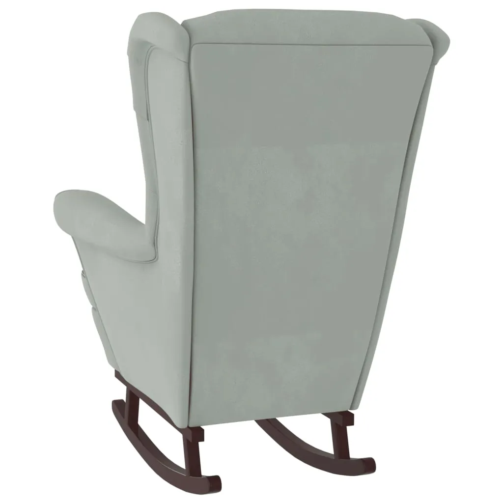 Rocking Chair with Solid Wood Rubber Legs Light Gray Velvet