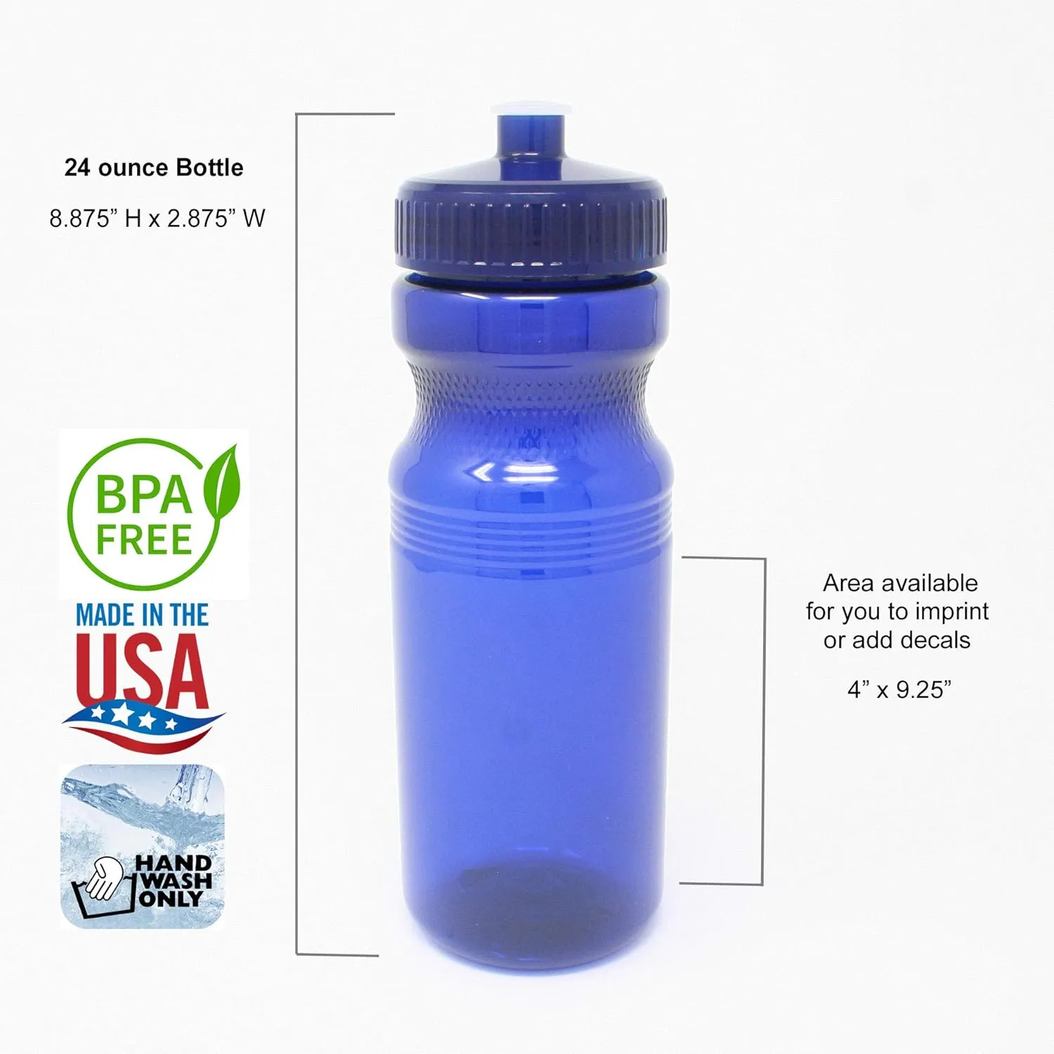 Rolling Sands 24 Ounce BPA-Free Plastic Water Bottles, Set of 10, Made in USA