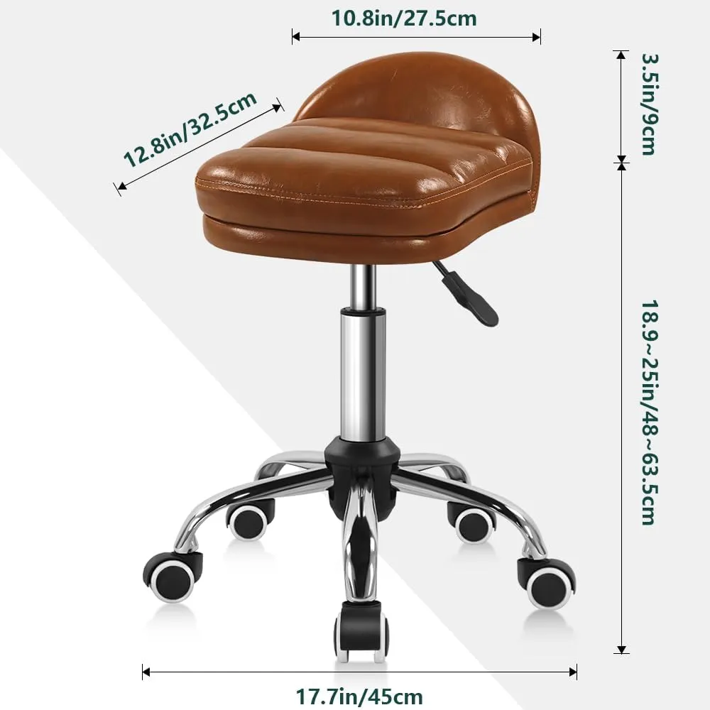 Rolling Stool Chair with Wheel Perfect for Home Work SPA Massage Height-Adjustable and Cost-Effective Swivel Stool with Low Back (Brown)