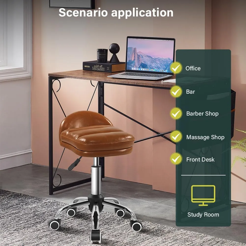 Rolling Stool Chair with Wheel Perfect for Home Work SPA Massage Height-Adjustable and Cost-Effective Swivel Stool with Low Back (Brown)