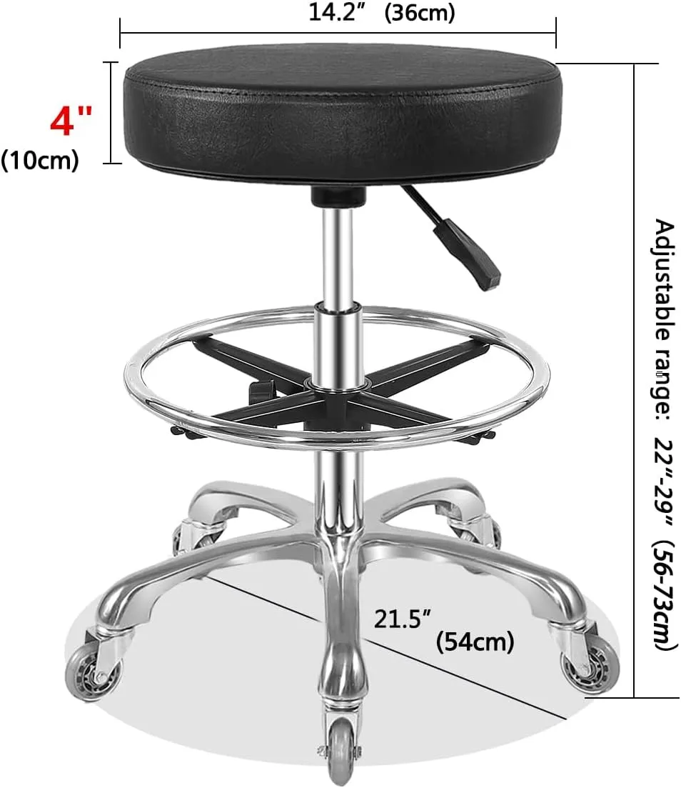 Rolling Stool with Wheels Heavy Duty Hydraulic for Shop Kitchen Work Lash Tattoo Lab Medical Guitar,Tattoo Artist Chair Lash Stool (Black,with Foot Rest)
