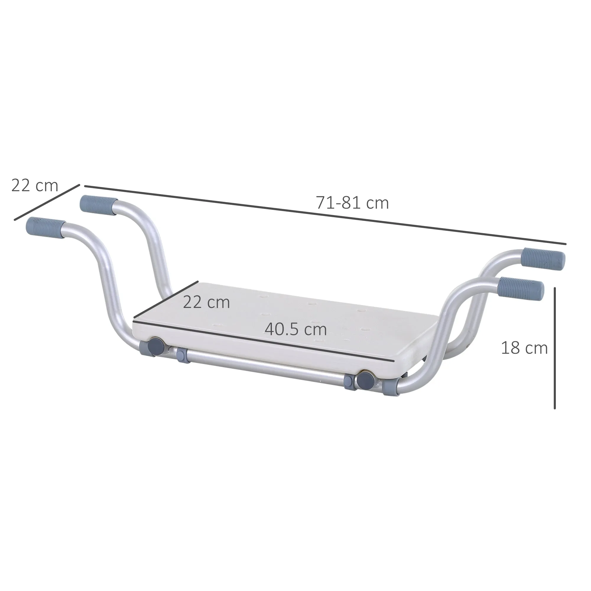 Rootz Bath Chair - Shower Stool - Adjustable Hanging Seat - Easy Entry/Exit - 73-83L x 22W x 18H cm Aluminum HDPE White