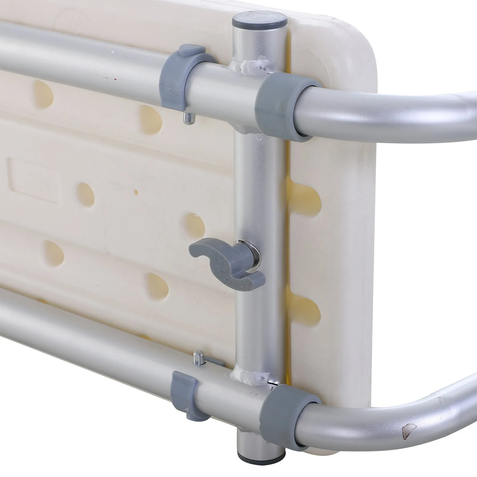 Rootz Bath Chair - Shower Stool - Adjustable Hanging Seat - Easy Entry/Exit - 73-83L x 22W x 18H cm Aluminum HDPE White