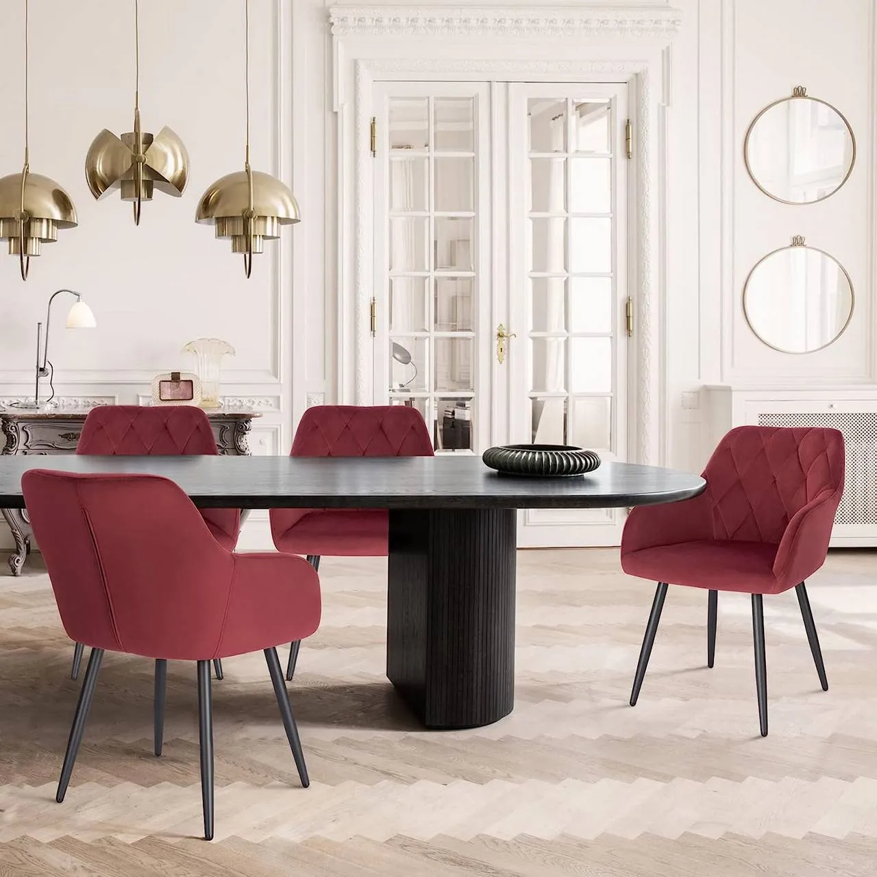 Rootz Dining Chair Set - Modern Seat - Armchair - Ergonomic Design - Velvet Fabric - 44cm x 42.5cm x 46.5cm - Load Capacity 120kg