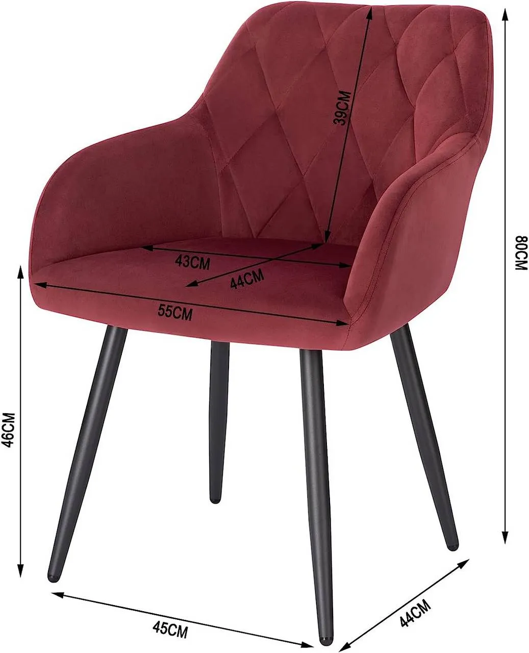 Rootz Dining Chair Set - Modern Seat - Armchair - Ergonomic Design - Velvet Fabric - 44cm x 42.5cm x 46.5cm - Load Capacity 120kg