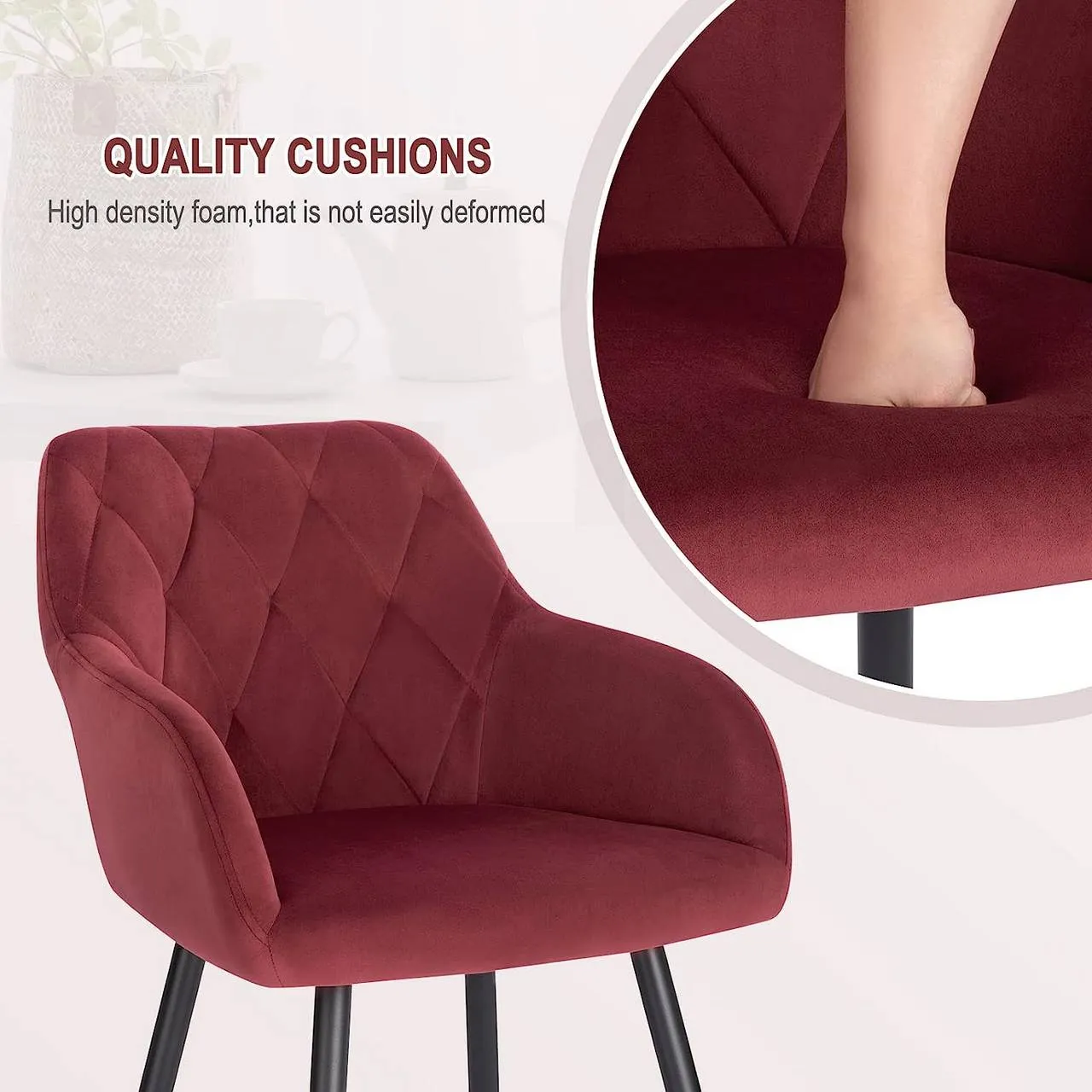 Rootz Dining Chair Set - Modern Seat - Armchair - Ergonomic Design - Velvet Fabric - 44cm x 42.5cm x 46.5cm - Load Capacity 120kg