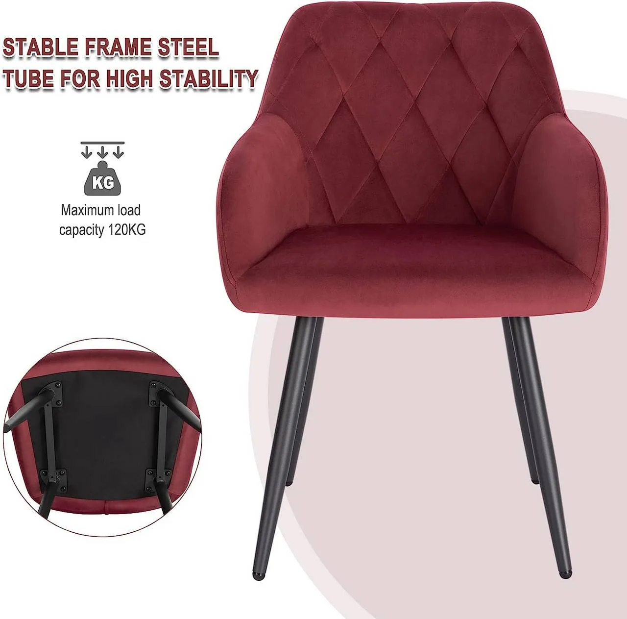 Rootz Dining Chair Set - Modern Seat - Armchair - Ergonomic Design - Velvet Fabric - 44cm x 42.5cm x 46.5cm - Load Capacity 120kg