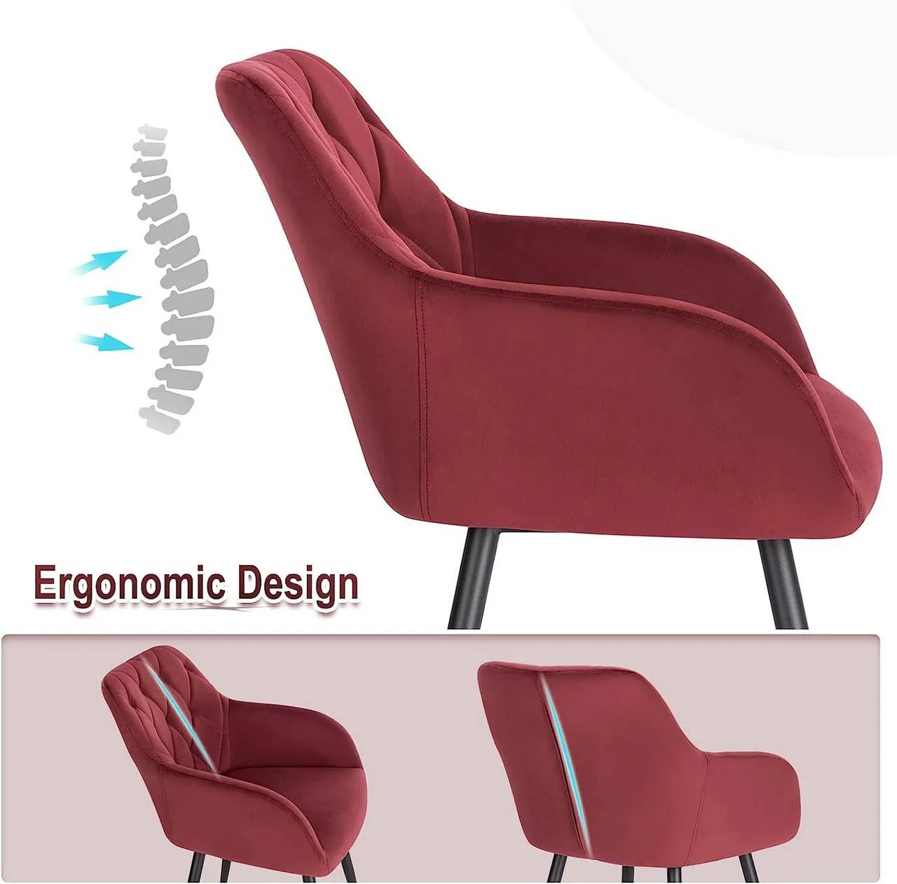 Rootz Dining Chair Set - Modern Seat - Armchair - Ergonomic Design - Velvet Fabric - 44cm x 42.5cm x 46.5cm - Load Capacity 120kg