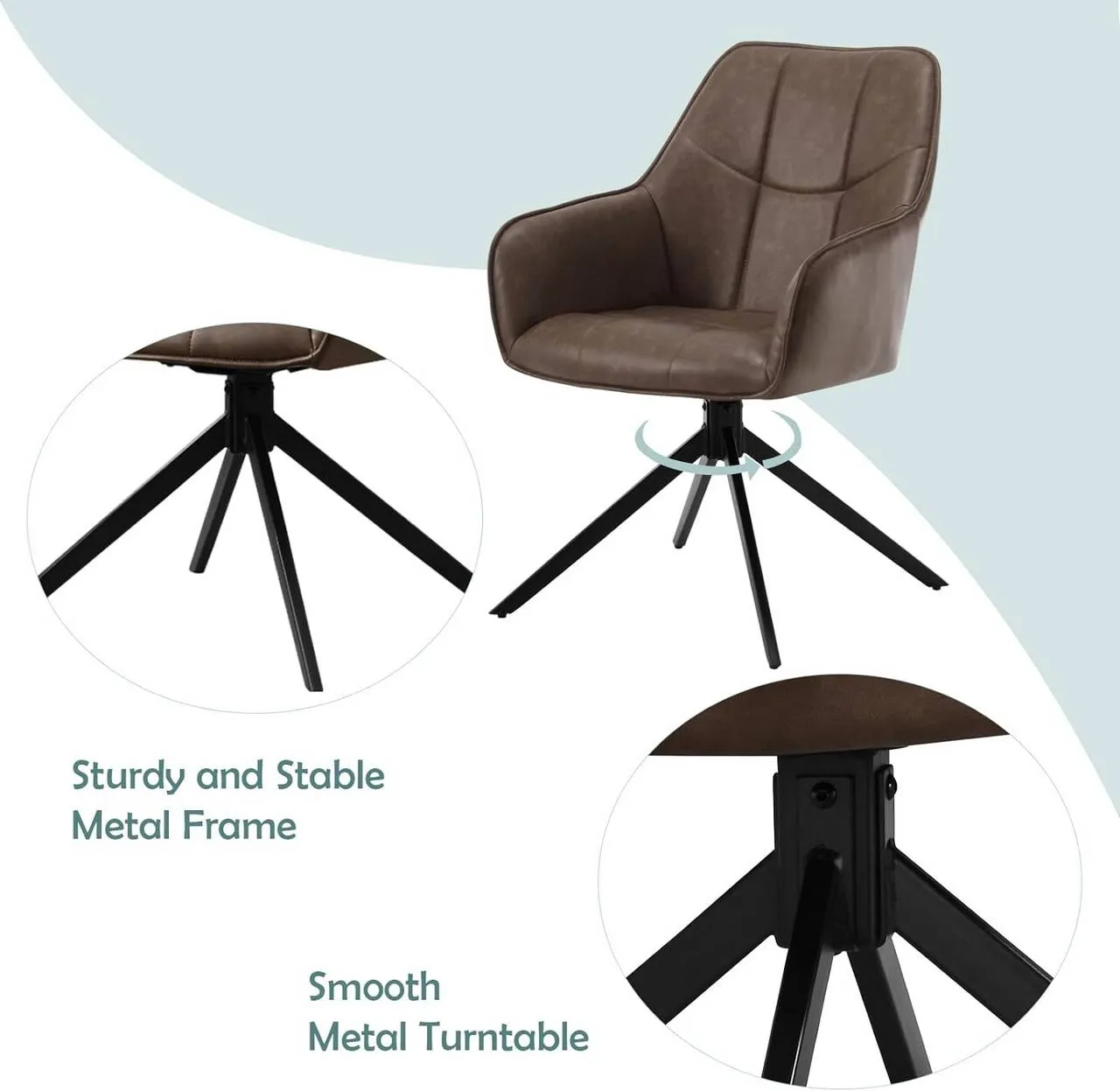 Rootz Dining Chair - Swivel Chair - Padded Seats - Vintage Faux Leather - 58cm x 86cm x 63.5cm