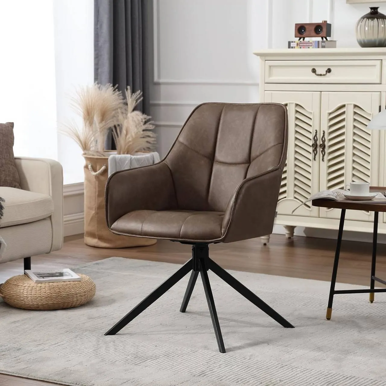 Rootz Dining Chair - Swivel Chair - Padded Seats - Vintage Faux Leather - 58cm x 86cm x 63.5cm