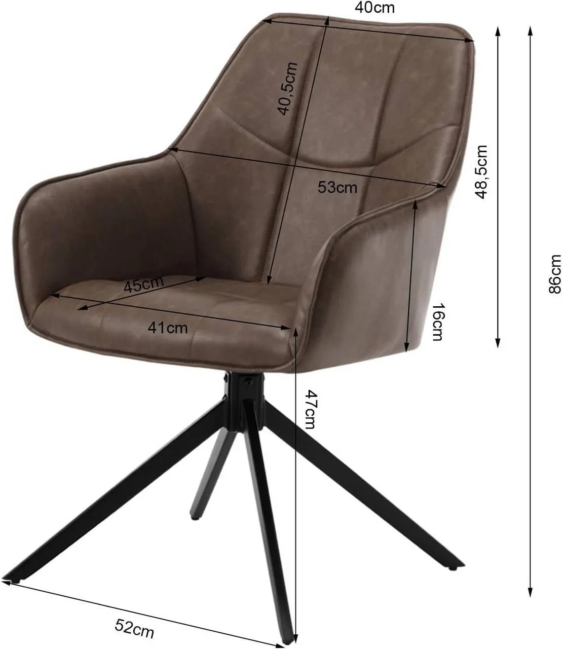 Rootz Dining Chair - Swivel Chair - Padded Seats - Vintage Faux Leather - 58cm x 86cm x 63.5cm
