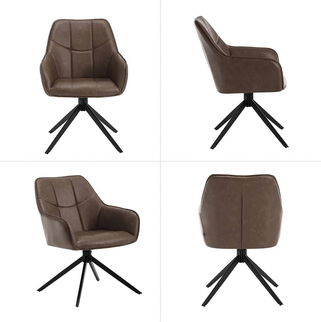 Rootz Dining Chair - Swivel Chair - Padded Seats - Vintage Faux Leather - 58cm x 86cm x 63.5cm