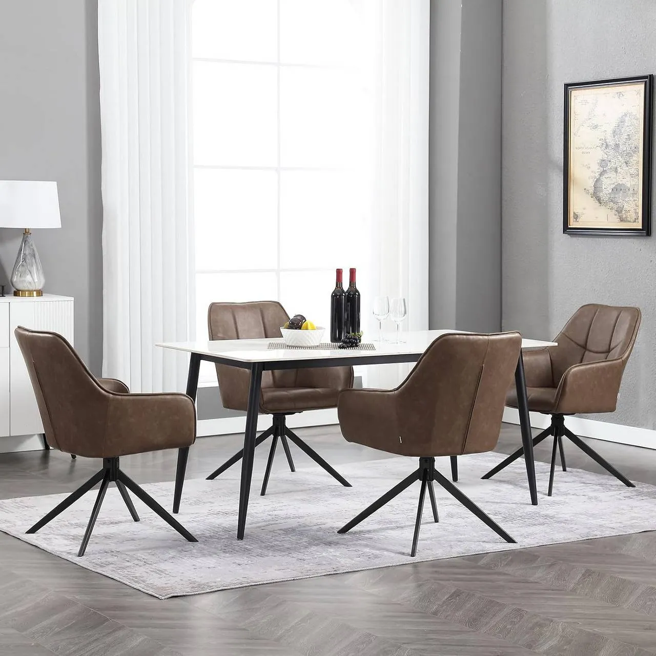 Rootz Dining Chair - Swivel Chair - Padded Seats - Vintage Faux Leather - 58cm x 86cm x 63.5cm