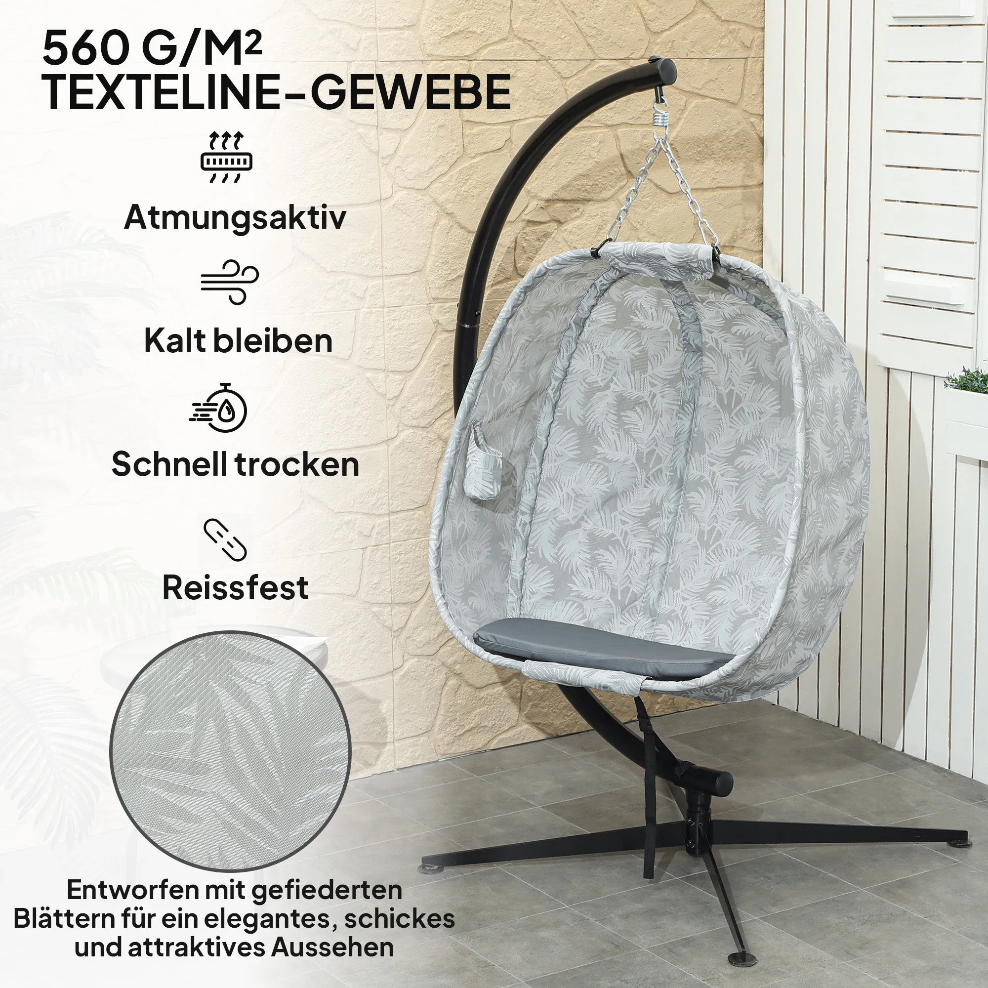 Rootz Egg-Shaped Outdoor Hanging Chair - Wall Swing - Nest-Like Seat - Ultimate Comfort - 126L x 90B x 180H cm