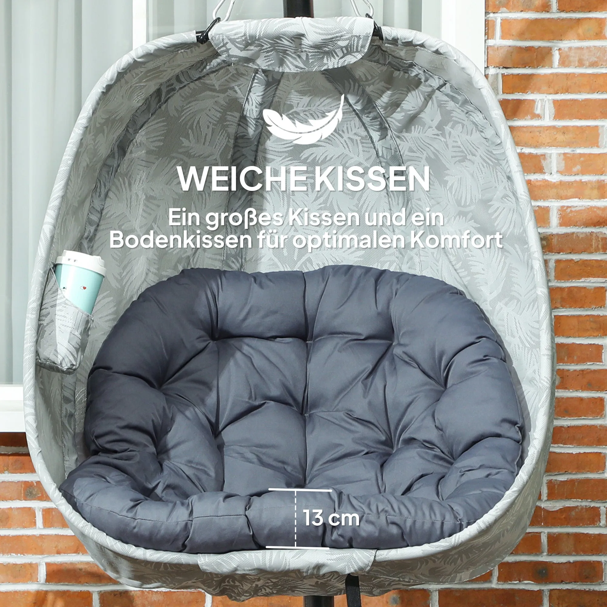 Rootz Egg-Shaped Outdoor Hanging Chair - Wall Swing - Nest-Like Seat - Ultimate Comfort - 126L x 90B x 180H cm