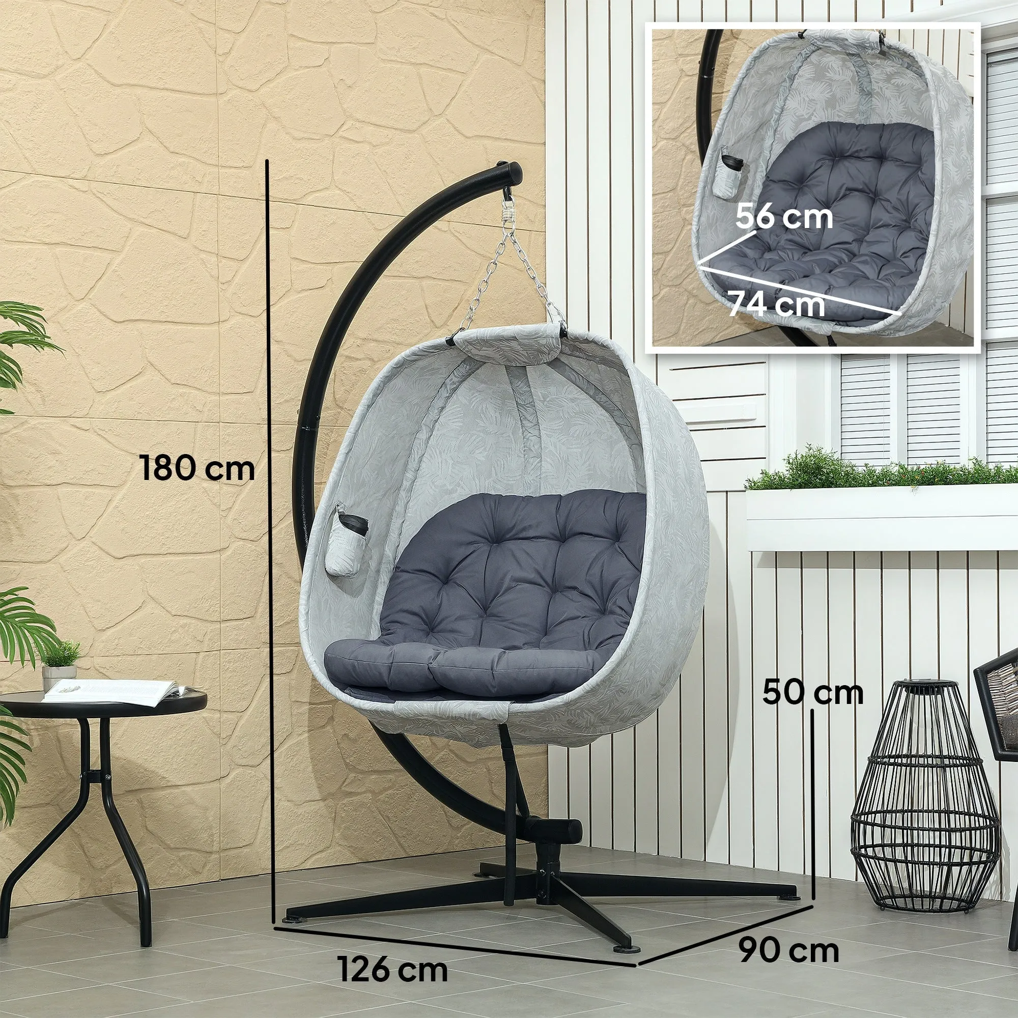 Rootz Egg-Shaped Outdoor Hanging Chair - Wall Swing - Nest-Like Seat - Ultimate Comfort - 126L x 90B x 180H cm