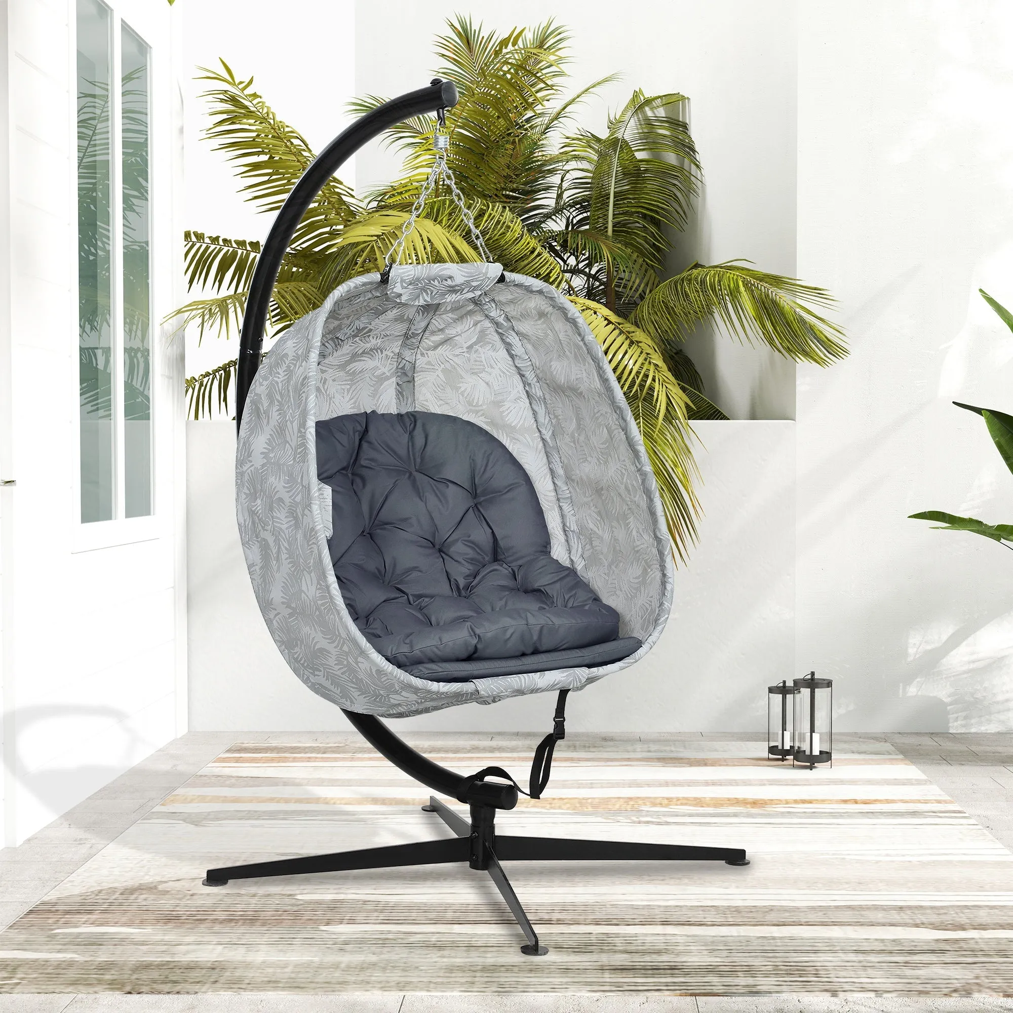 Rootz Egg-Shaped Outdoor Hanging Chair - Wall Swing - Nest-Like Seat - Ultimate Comfort - 126L x 90B x 180H cm