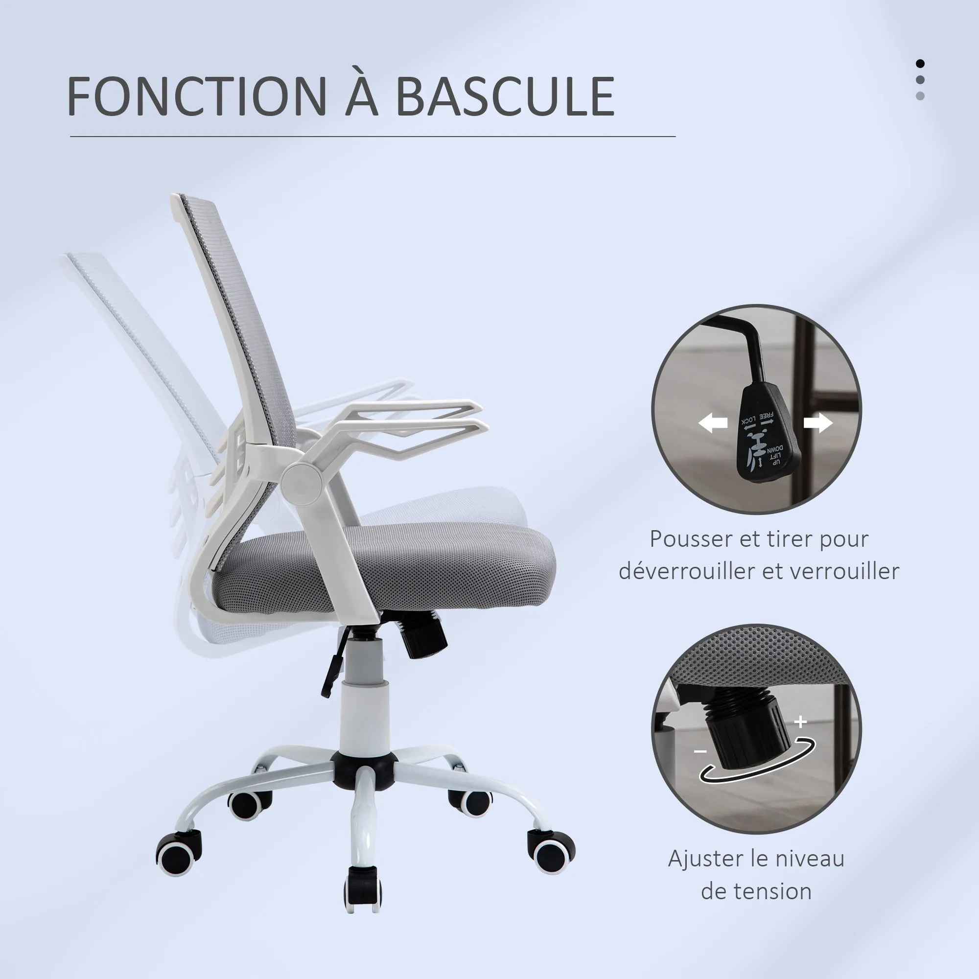Rootz Ergonomic Office Chair - Mesh Office Chair - Adjustable Swivel Chair - Lumbar Support - 62.5cm x 55cm x 94-104cm, Grey