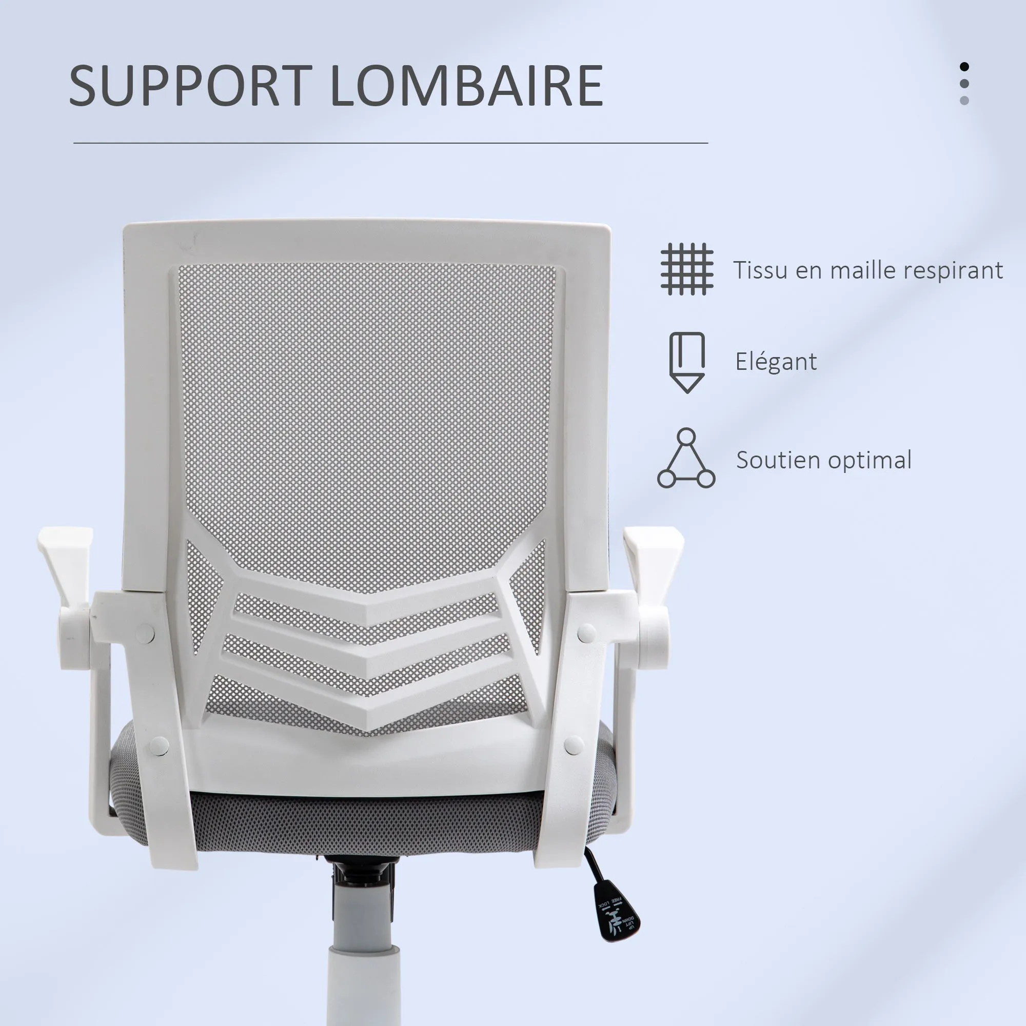 Rootz Ergonomic Office Chair - Mesh Office Chair - Adjustable Swivel Chair - Lumbar Support - 62.5cm x 55cm x 94-104cm, Grey