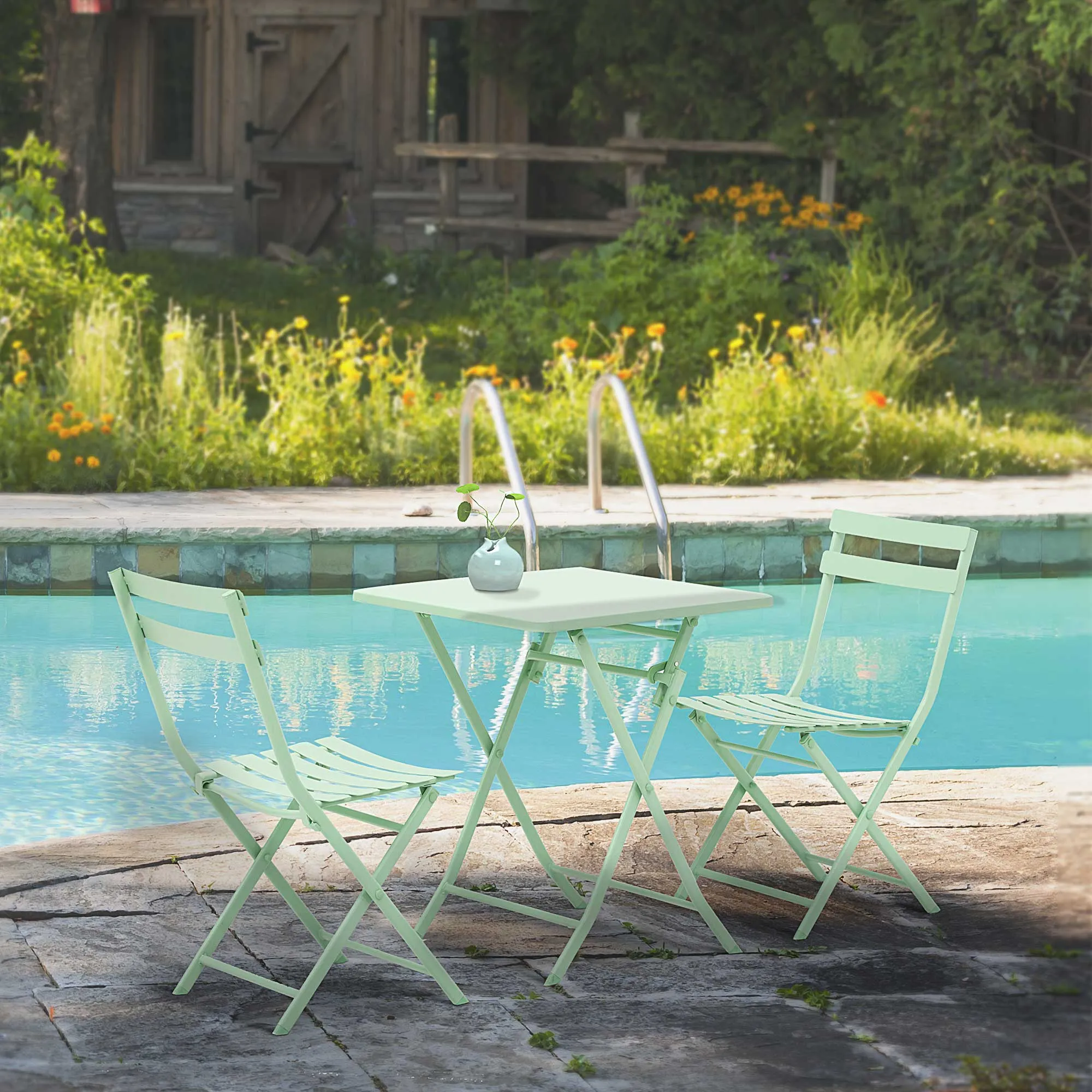 Rootz Foldable Bistro Set - Garden Furniture - Outdoor Patio Set - Ergonomic Comfort - 60L x 60B x 71H cm