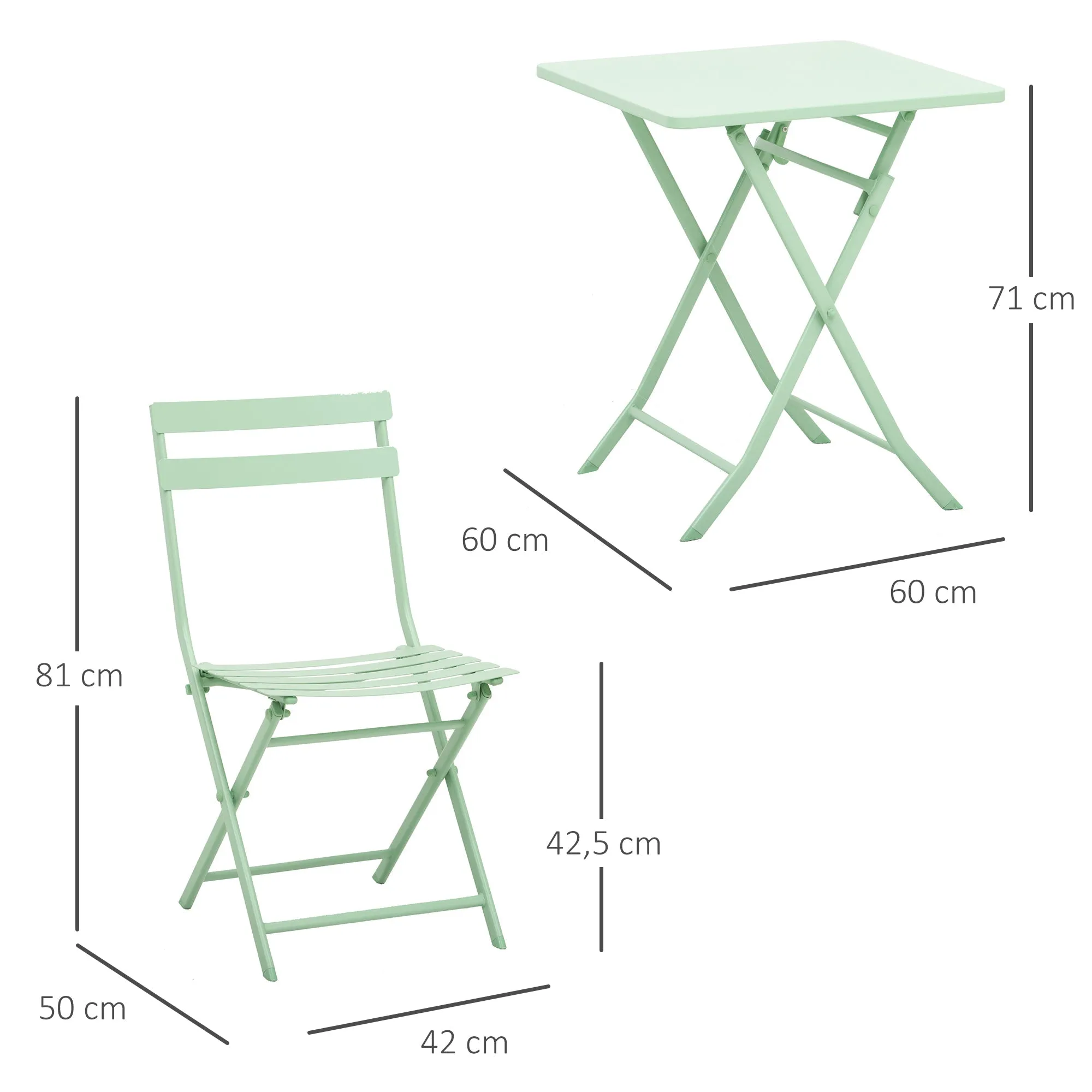 Rootz Foldable Bistro Set - Garden Furniture - Outdoor Patio Set - Ergonomic Comfort - 60L x 60B x 71H cm