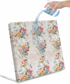 Roses Floral Outdoor Cushion Chair Cover Set of 2 - Waterproof Couch Seat Covers, Rustic Vintage Luxury Flowers Botanical Patio Furniture Protector Cushions Slipcovers for Sofa/RV, 24"x24"x4"