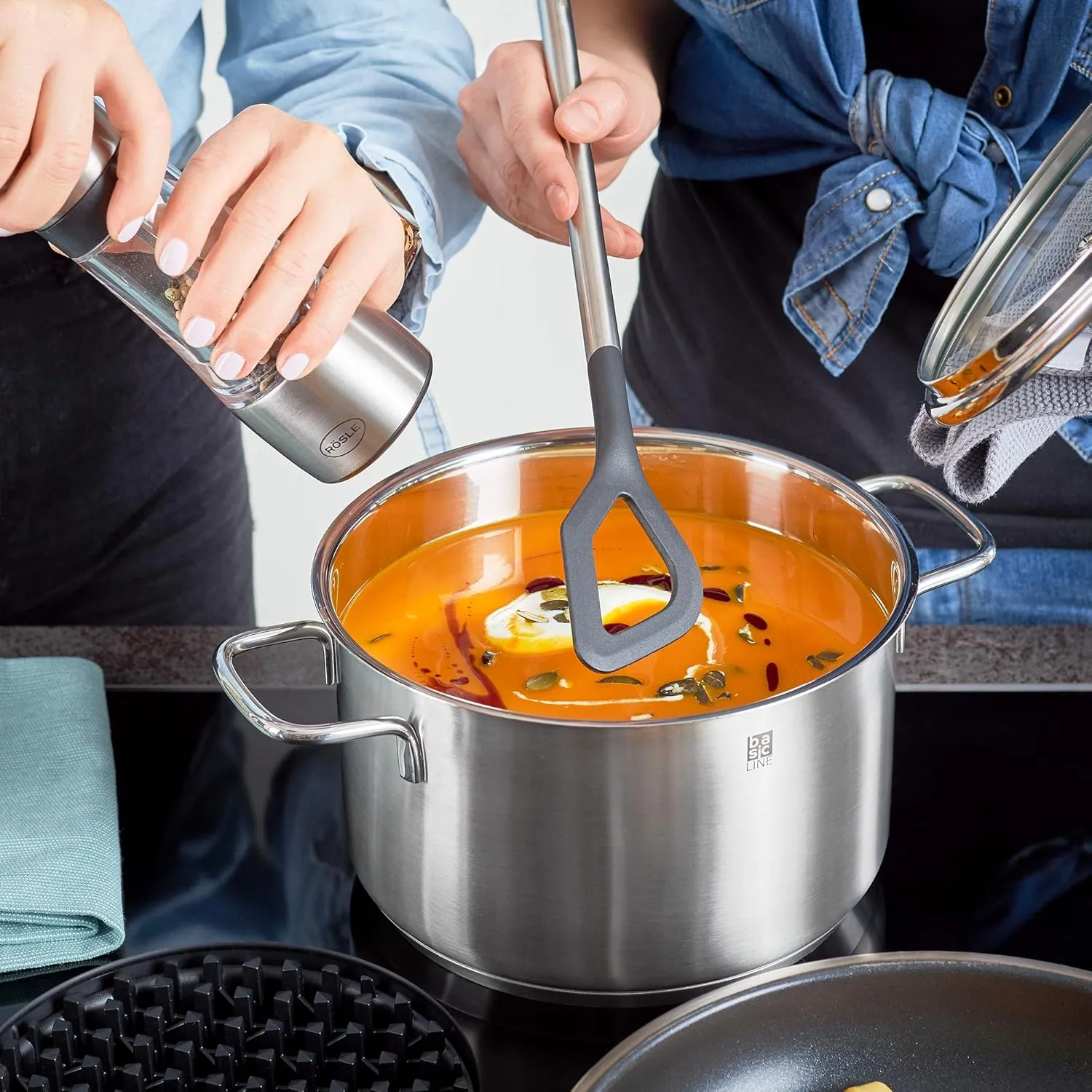 Rosle 13722 Basics Line Stainless Steel High Casserole 2.6 Quart Soup Pot with Glass Lid, 8in